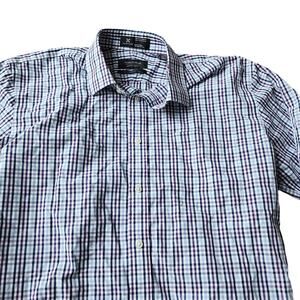 Nordstrom Men's Shop Tailored Fit Plaid Dress Shirt Blue Purple 15.5 34/35